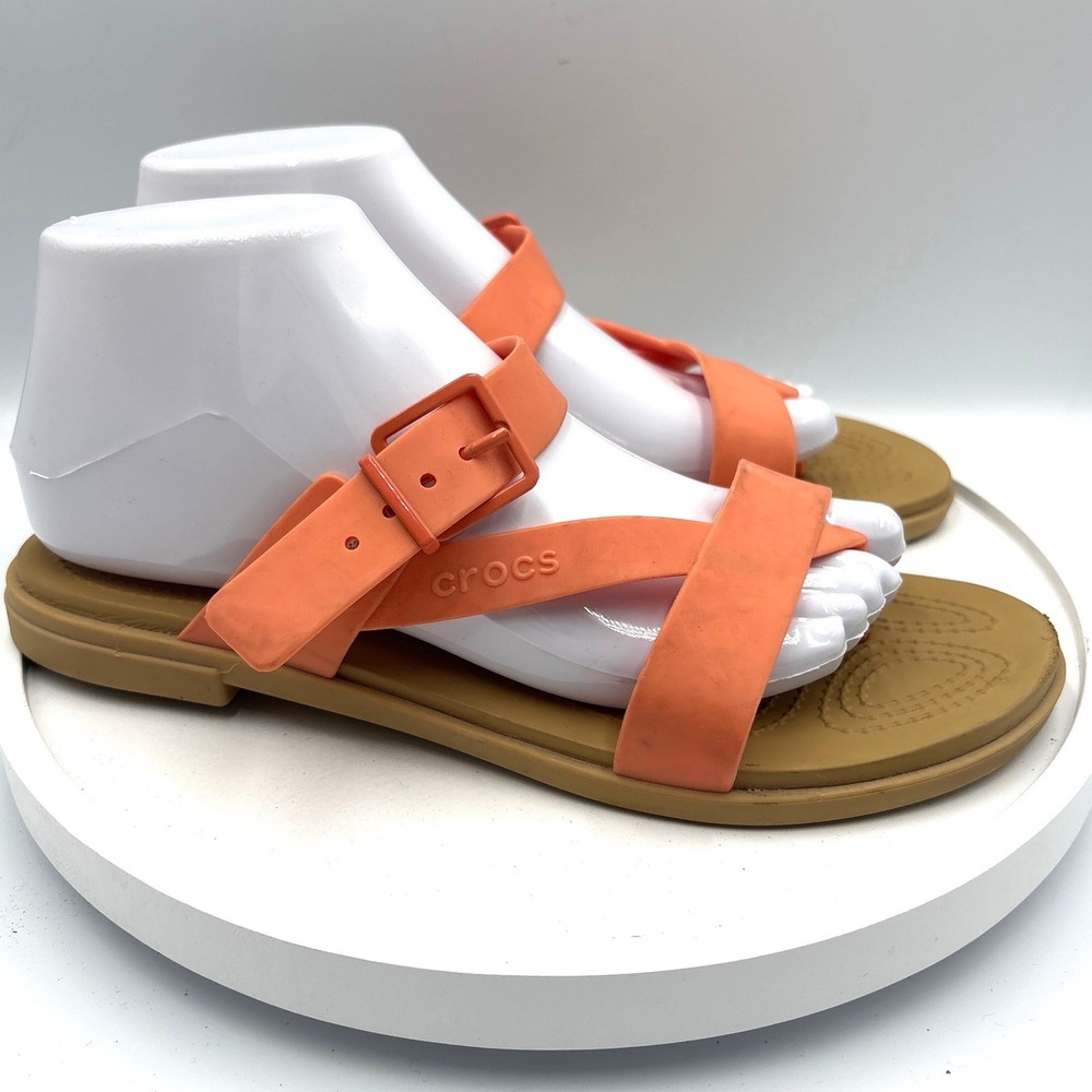 Crocs Tulum Translucent Toe Post Sandals Size 9 Cantaloupe Orange Flat 206108‎